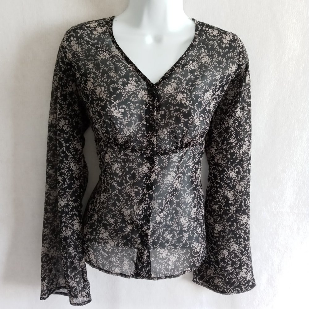 Black and Tan Sheer Floral Top by George Medium